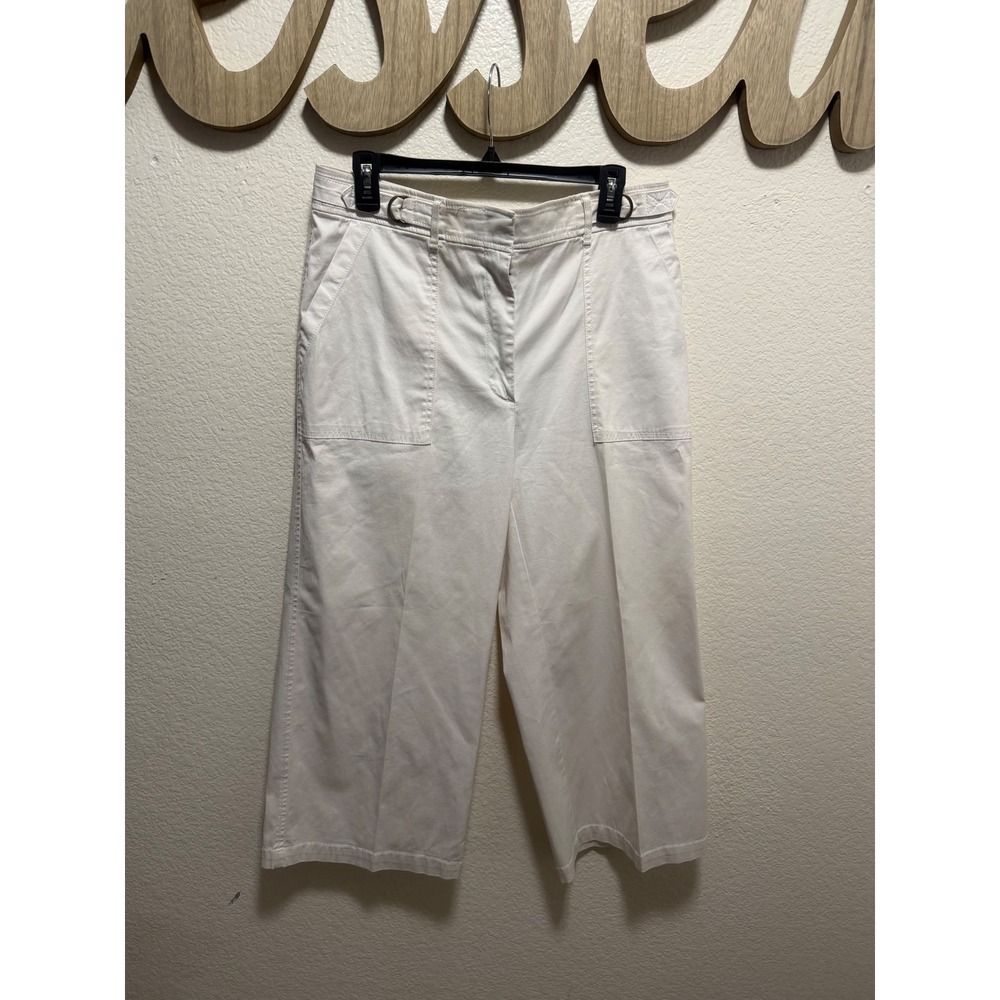 The Wide Leg Off White High Rise Cropped Utility Pants with D-Ring Tabs Size 14